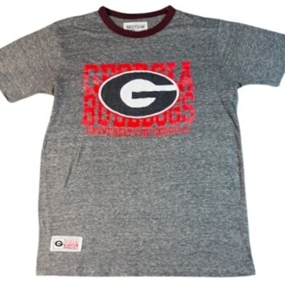 Georgia Bulldogs Majestic T-Shirt‎ Mens Med Heather Gray Section 101 Ringer NCAA
